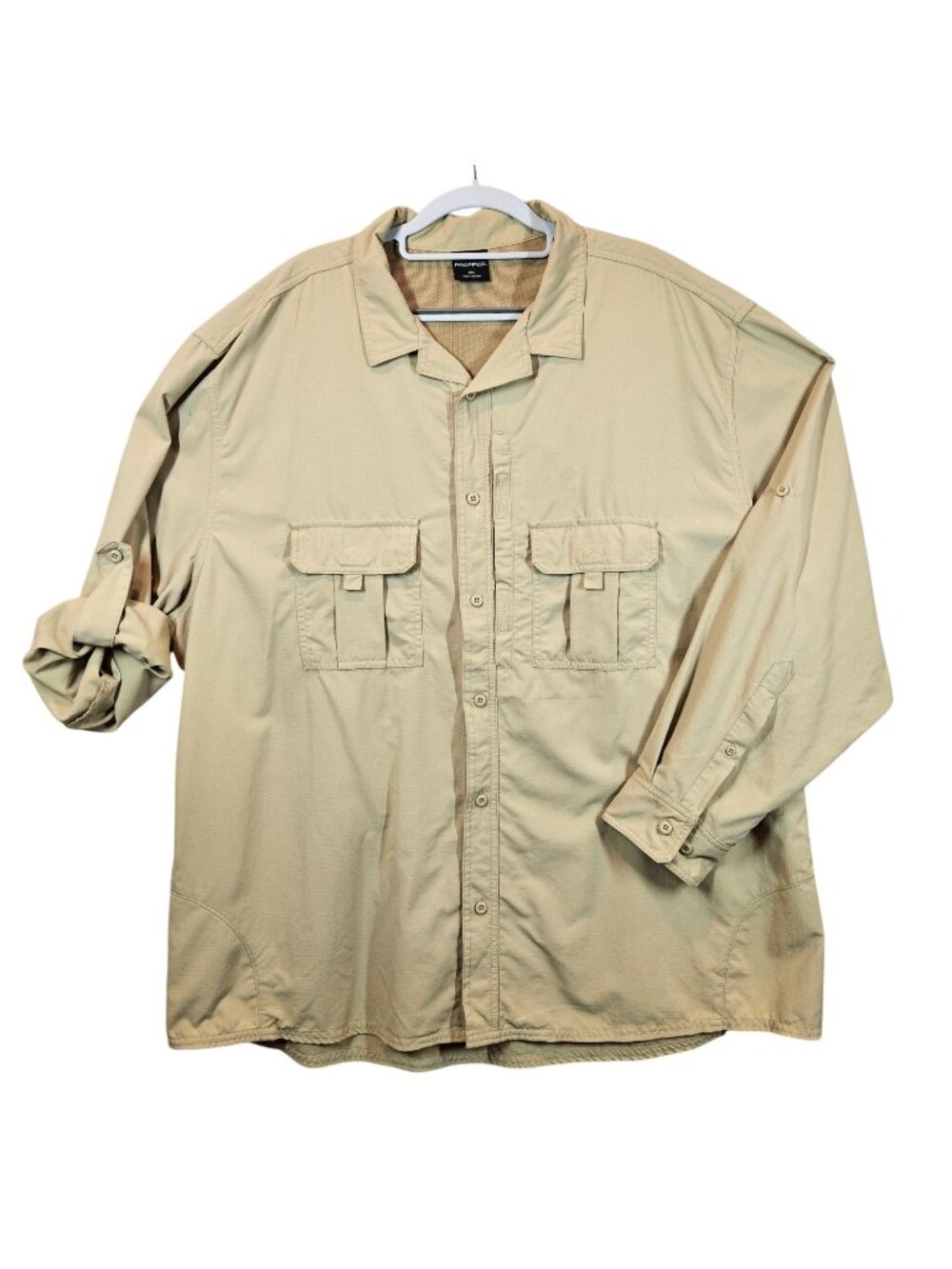 Propper Mens 2XL Khaki Tactical Button-Up Shirt Pockets Vented gorpcore outdoor